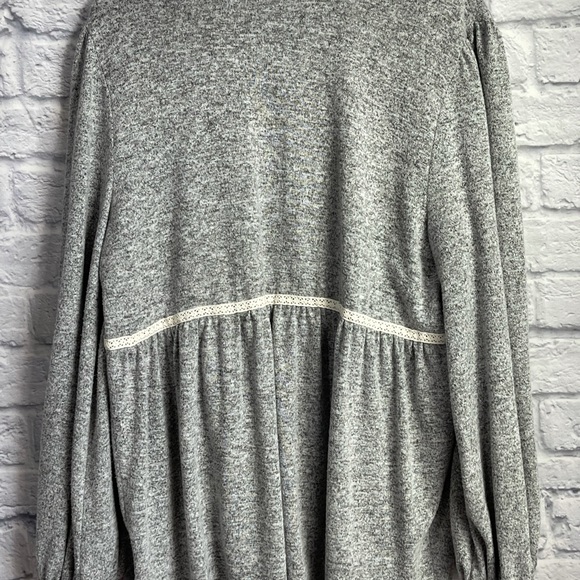 Knox Rose Women’s Gray Super Soft Cardigan Cream Lace Trim Opening Size X-Large - Picture 6 of 8